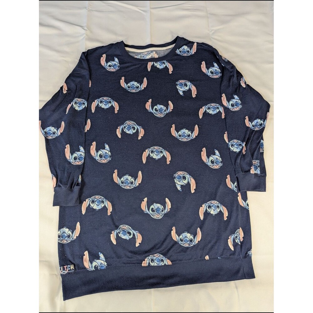 Disney Stitch Navy Allover Print Sweater Womens Size M Pullover